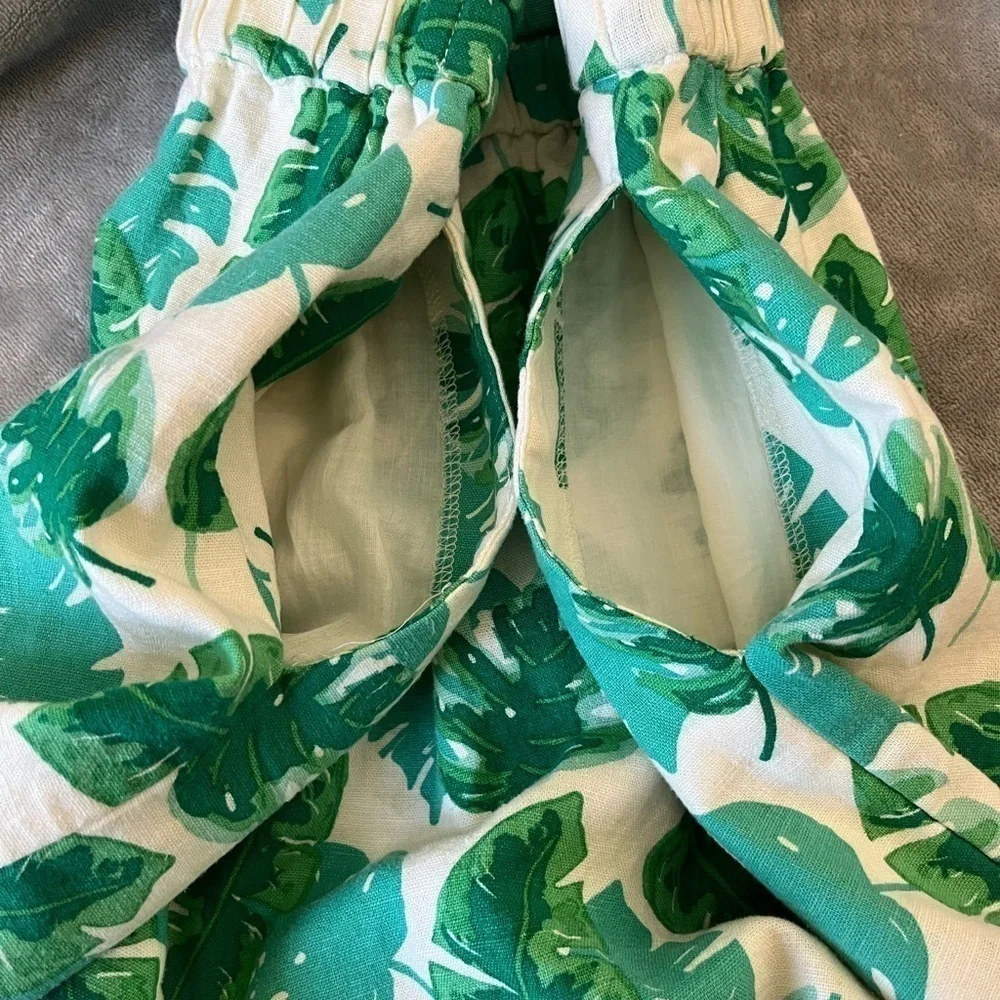 J Crew Linen Blend Skirt Palm Leaf Print White Green XS